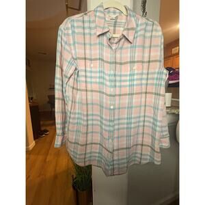 Caslon Plaid Linen Blend Button Up Shirt Pastel Colors Small 2-6